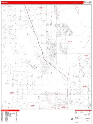 Perris, CA RedLine style ZIP Code wall map