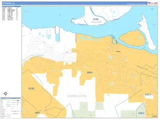 Pittsburg, CA Business Reference style ZIP Code wall map
