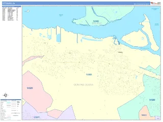 Pittsburg, CA ColorCast style ZIP Code wall map
