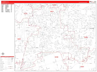 Placentia, CA RedLine style ZIP Code wall map
