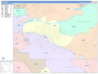 Redlands, CA ColorCast style ZIP Code wall map