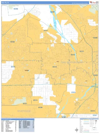 Rialto, CA Business Reference style ZIP Code wall map
