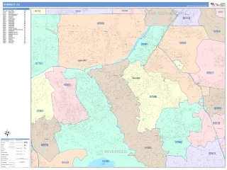 Riverside, CA ColorCast style ZIP Code wall map