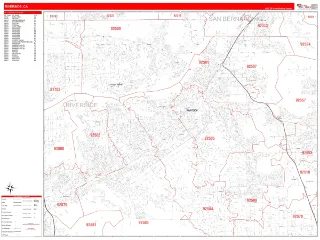Riverside, CA RedLine style ZIP Code wall map