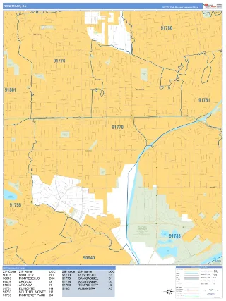 Rosemead, CA Business Reference style ZIP Code wall map