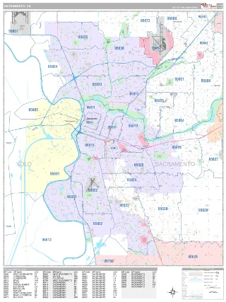 Sacramento, CA Classic style ZIP Code wall map