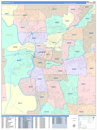 Sacramento, CA ColorCast style ZIP Code wall map