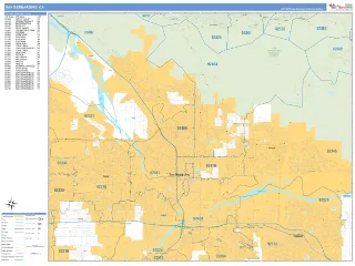 San Bernardino, CA Business Reference style ZIP Code wall map