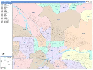 San Bernardino, CA ColorCast style ZIP Code wall map
