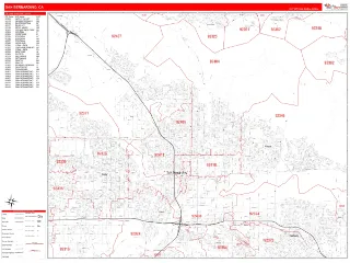 San Bernardino, CA RedLine style ZIP Code wall map