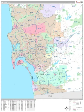 San Diego, CA Classic style ZIP Code wall map