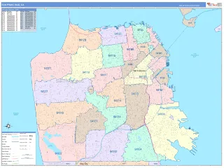 San Francisco, CA ColorCast style ZIP Code wall map