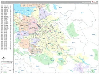 San Jose, CA Classic style ZIP Code wall map