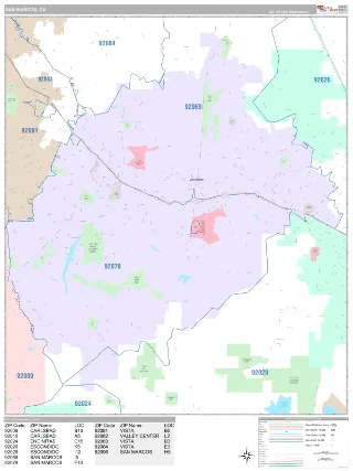 San Marcos, CA Classic style ZIP Code wall map