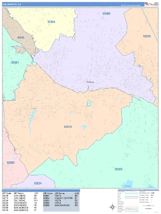 San Marcos, CA ColorCast style ZIP Code wall map