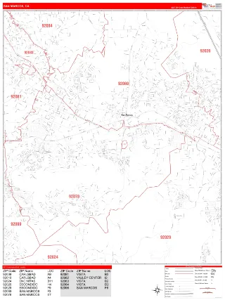 San Marcos, CA RedLine style ZIP Code wall map