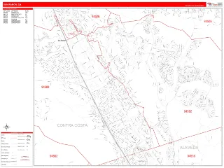 San Ramon, CA RedLine style ZIP Code wall map