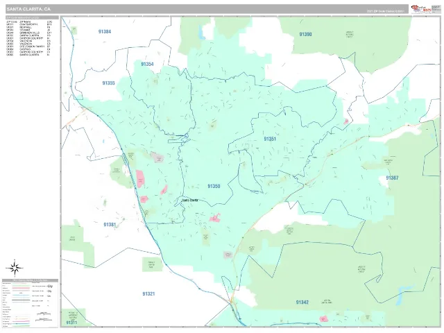 Santa Clarita, CA ZIP Code Wall Map, Classic style