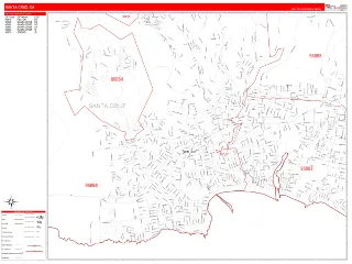 Santa Cruz, CA RedLine style ZIP Code wall map