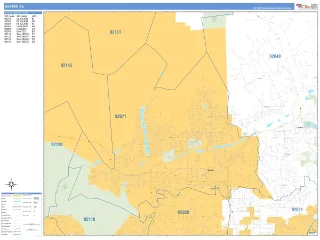 Santee, CA Business Reference style ZIP Code wall map