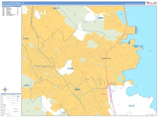 South San Francisco, CA Business Reference style ZIP Code wall map