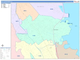 South San Francisco, CA ColorCast style ZIP Code wall map