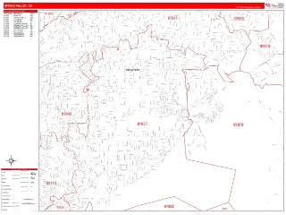 Spring Valley, CA RedLine style ZIP Code wall map