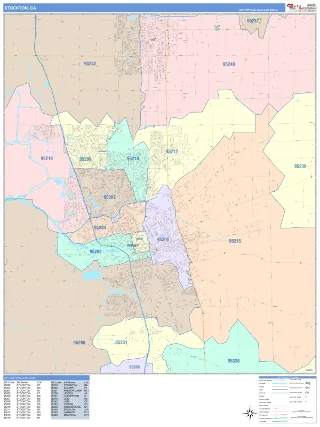 Stockton, CA ColorCast style ZIP Code wall map