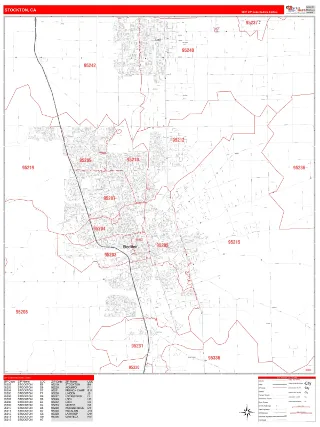 Stockton, CA RedLine style ZIP Code wall map