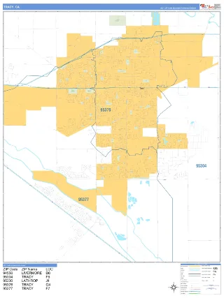 Tracy, CA Business Reference style ZIP Code wall map
