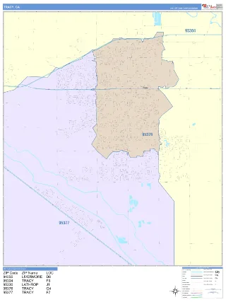 Tracy, CA ColorCast style ZIP Code wall map