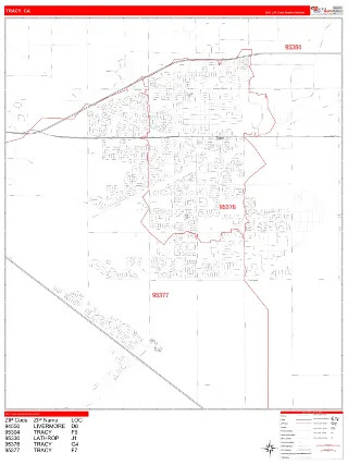 Tracy, CA RedLine style ZIP Code wall map