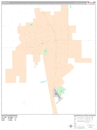 Tulare, CA Classic style ZIP Code wall map