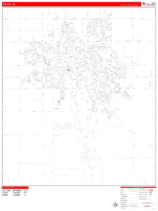 Tulare, CA RedLine style ZIP Code wall map