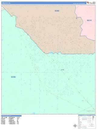 Turlock, CA ColorCast style ZIP Code wall map