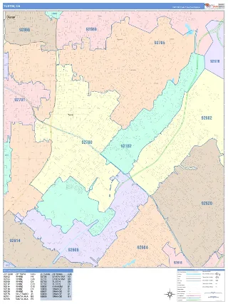 Tustin, CA ColorCast style ZIP Code wall map