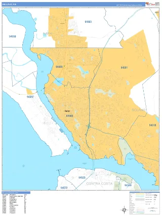 Vallejo, CA Business Reference style ZIP Code wall map