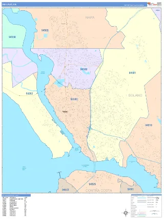 Vallejo, CA ColorCast style ZIP Code wall map