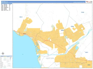 Ventura, CA Business Reference style ZIP Code wall map