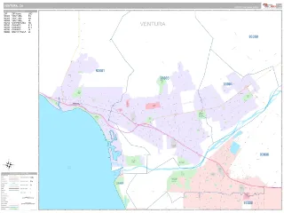 Ventura, CA Classic style ZIP Code wall map