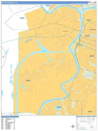 West Sacramento, CA Business Reference style ZIP Code wall map