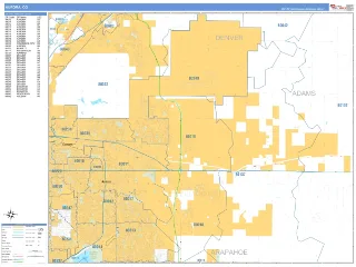 Aurora, CO Business Reference style ZIP Code wall map