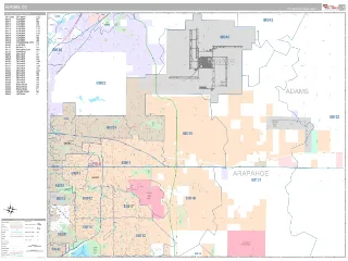 Aurora, CO Classic style ZIP Code wall map