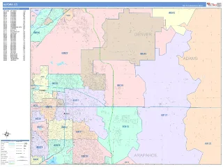 Aurora, CO ColorCast style ZIP Code wall map