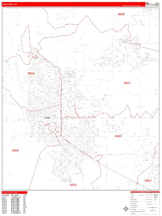 Boulder, CO RedLine style ZIP Code wall map