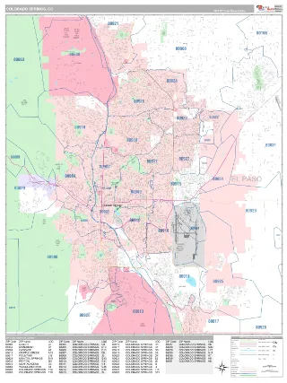 Colorado Springs, CO Classic style ZIP Code wall map