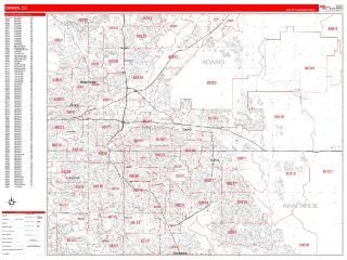 Denver, CO RedLine style ZIP Code wall map