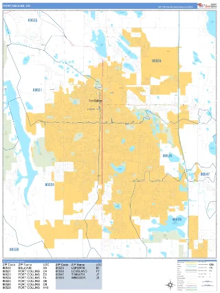 Fort Collins, CO Business Reference style ZIP Code wall map