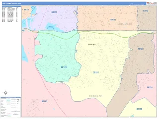 Highlands Ranch, CO ColorCast style ZIP Code wall map