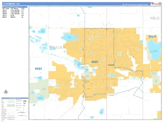 Longmont, CO Business Reference style ZIP Code wall map